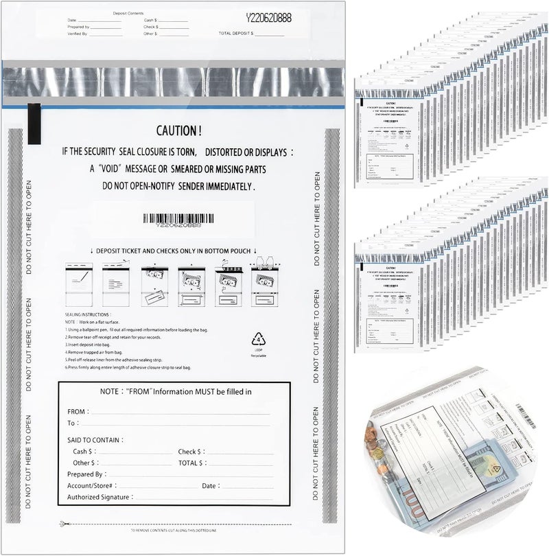 Isink Bank deposit bags plastic,Money bag for cash,Bank bag,Cash register bags 9 x 12 Inch (Clear, 100 Pack) - Image 1